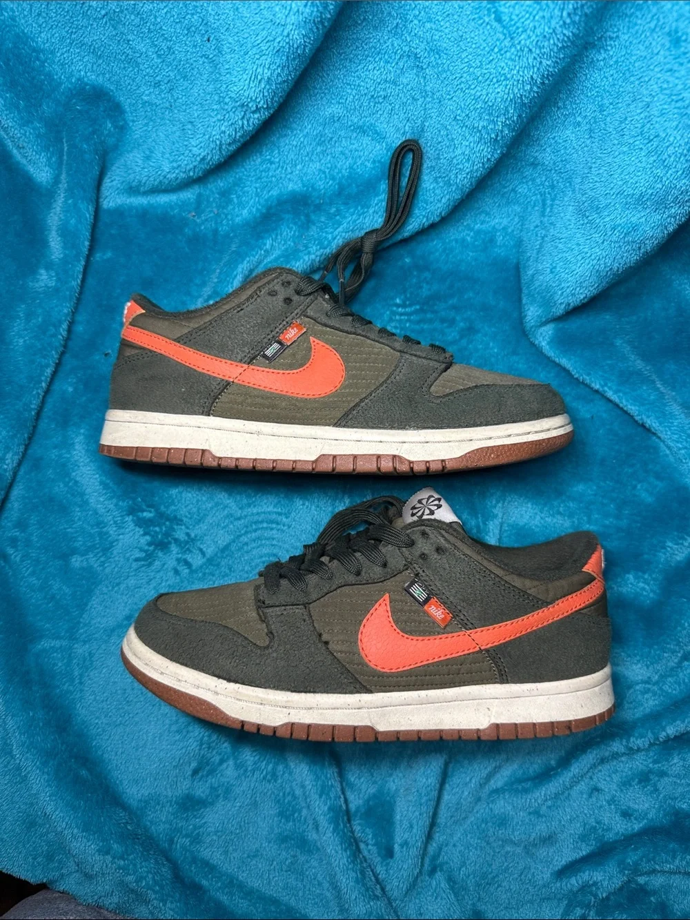 Nike Kids Dark Green Sneakers with orange Swoosh